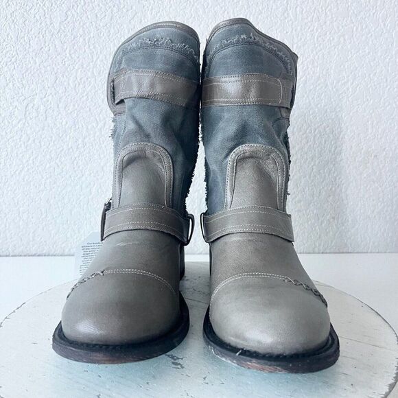 Lane DUSTOFF Womens Cowboy Boots 8.5 Cowgirl Ankle Western Gray Leather BootIe - Picture 6 of 12